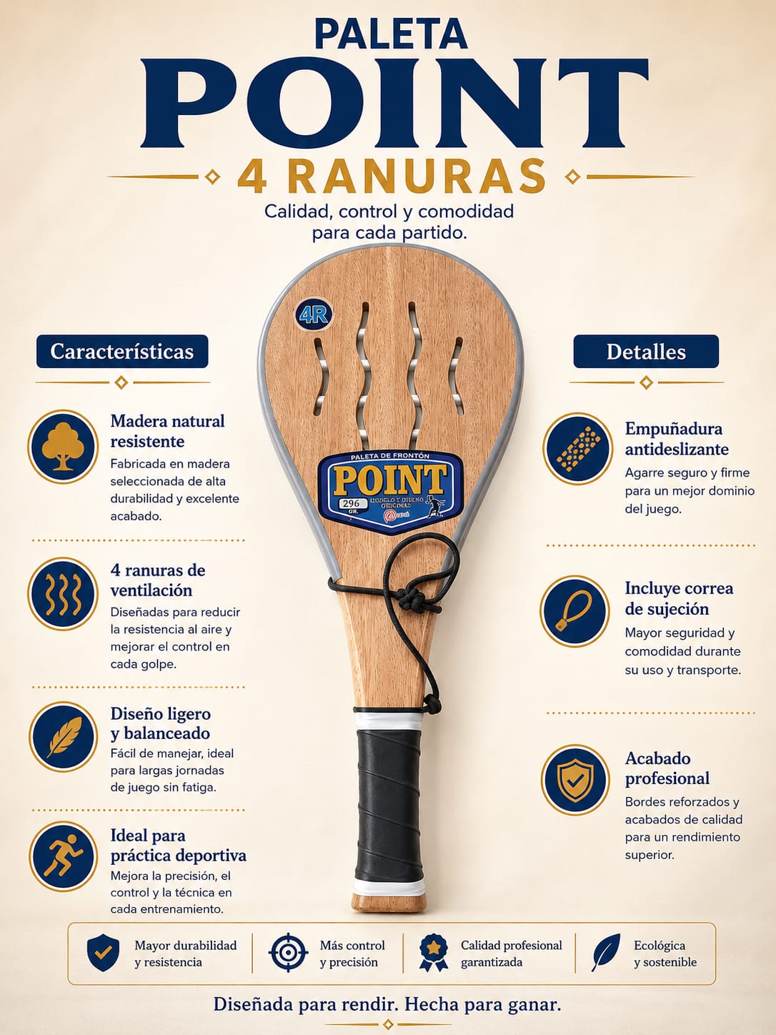 PALETA FRONTON 4 RANURAS PRO